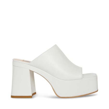 White Steve Madden Capria Leather Women's Platform Sandals | PH 2483SQJ